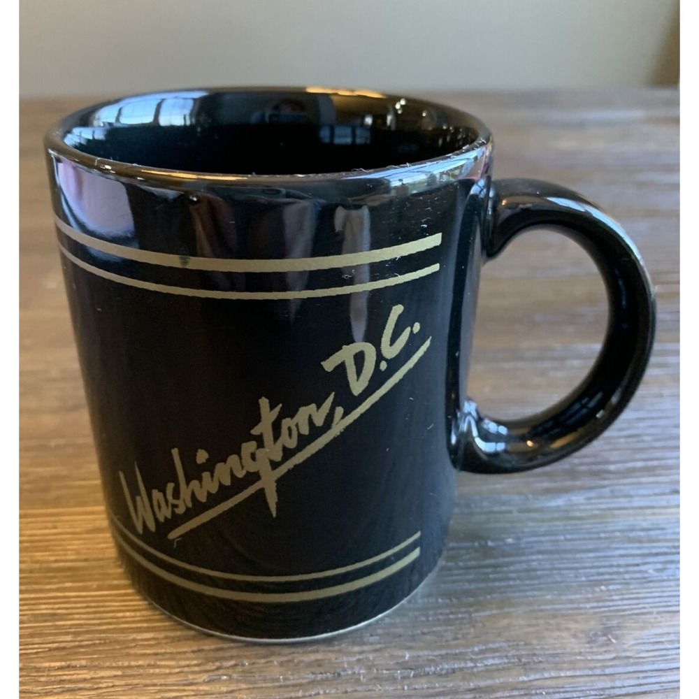 Vintage Washington DC Souvenir Coffee Mug Cup Black With Gold Lettering